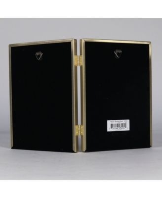 Antique Brass Hinged Double Picture Frame - Bead Border Design - 5" x 7"