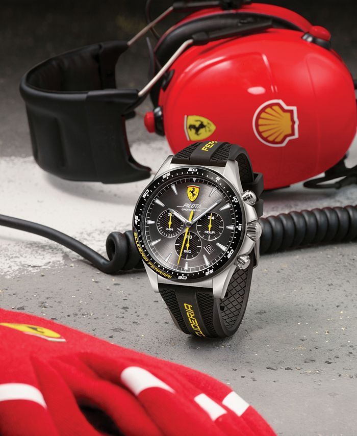 Ferrari Men's Chronograph Pilota Black Silicone Strap Watch 45mm ...