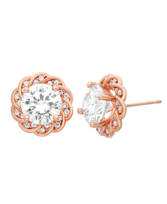Macy's Rose Gold Plated White Sapphire Twisted Vine Earrings - Macy's