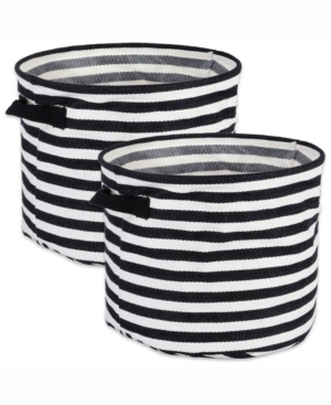 Design Import Herringbone Woven Cotton Laundry Bin Stripe Round Set of 2
