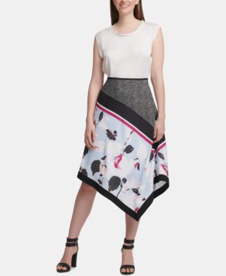 DKNY - Mixed-Print Asymmetrical Skirt