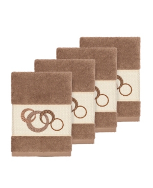 Linum Home Turkish Cotton Annabelle 4-pc. Embellished Washcloth Set Bedding In Latte