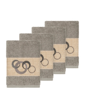 Linum Home Turkish Cotton Annabelle 4-pc. Embellished Washcloth Set Bedding In Dark Grey