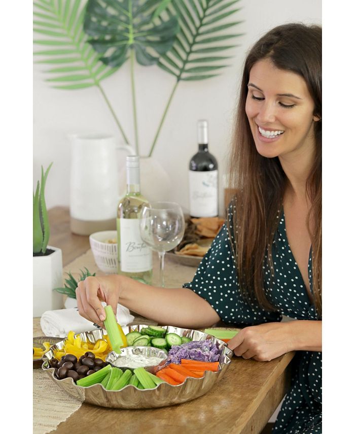 Classic Touch Stainless Steel Chip and dip Bowl with Wavy Trim Macy's