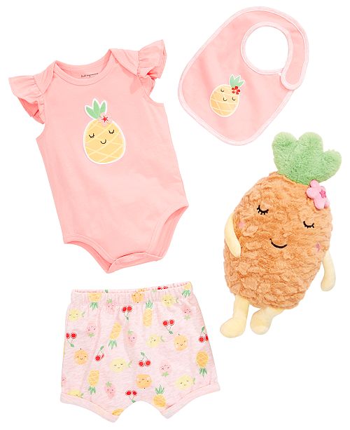 First Impressions Baby Girls Pineapple Graphic Bodysuit Shorts