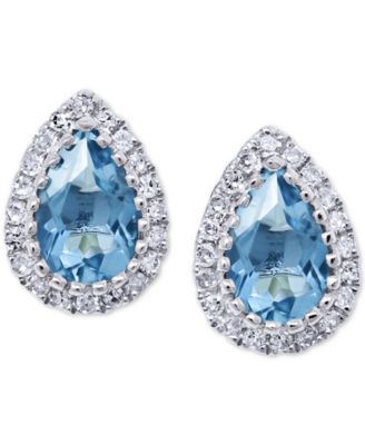 Macy's Aquamarine (3/4 Ct. T. W.) & Diamond (1/8 Ct. T. W.) Stud ...