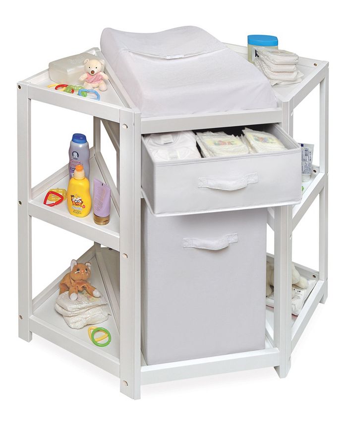 Badger Basket Diaper Corner Baby Changing Table with Hamper and Basket