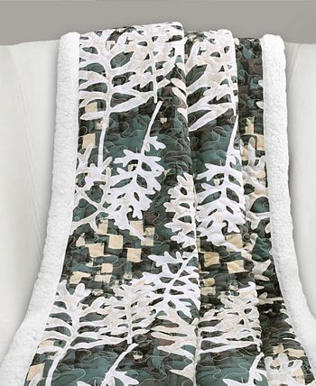 Lush Décor - Camouflage Leaves Sherpa Throw Green