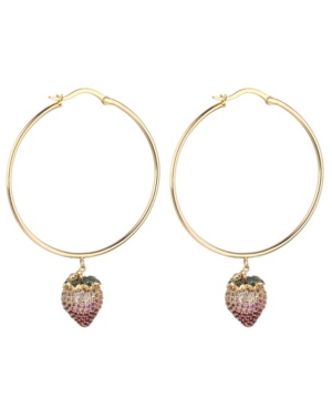 Shop Noir Pink Cubic Zirconia Strawberry Stone Extra Large Hoop Earrings In Gold