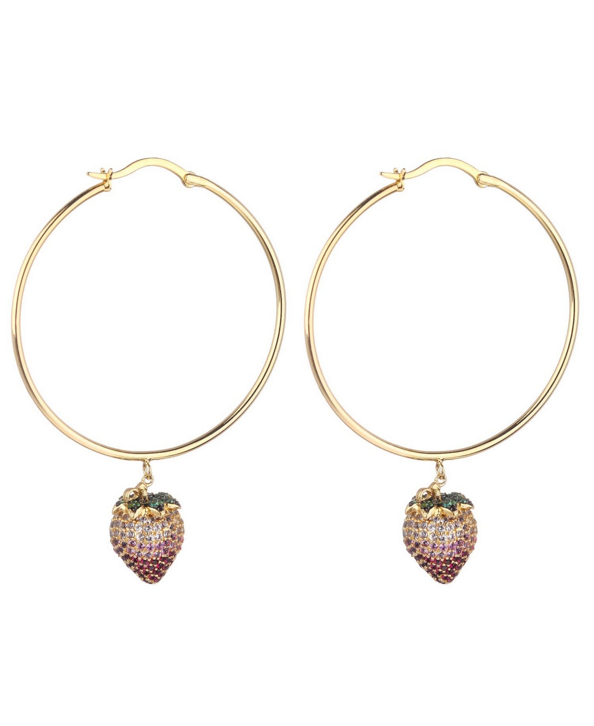 Pink Cubic Zirconia Strawberry Stone Extra Large Hoop Earrings - Gold