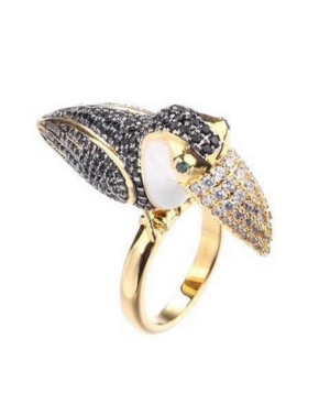 Shop Noir Tucan Ring With Cubic Zirconia Stones In Gold