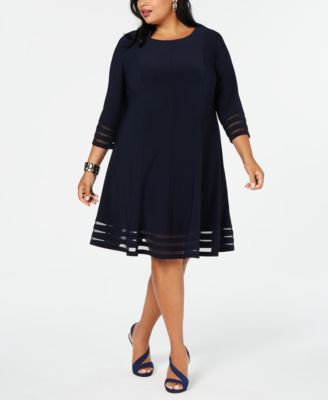 Jessica Howard Women's Plus Size Illusion-Trim Ribbed Dress Black Size 22