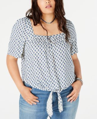 Lucky Brand - Plus Size Tie-Front Peasant Top