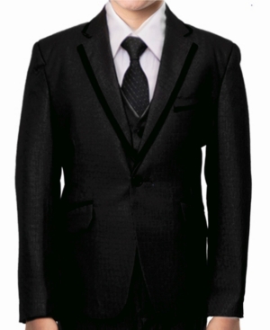 image of Tazio Husky Boys Satin Trim 1 Button Front Closure Boys Suit, 5 Piece