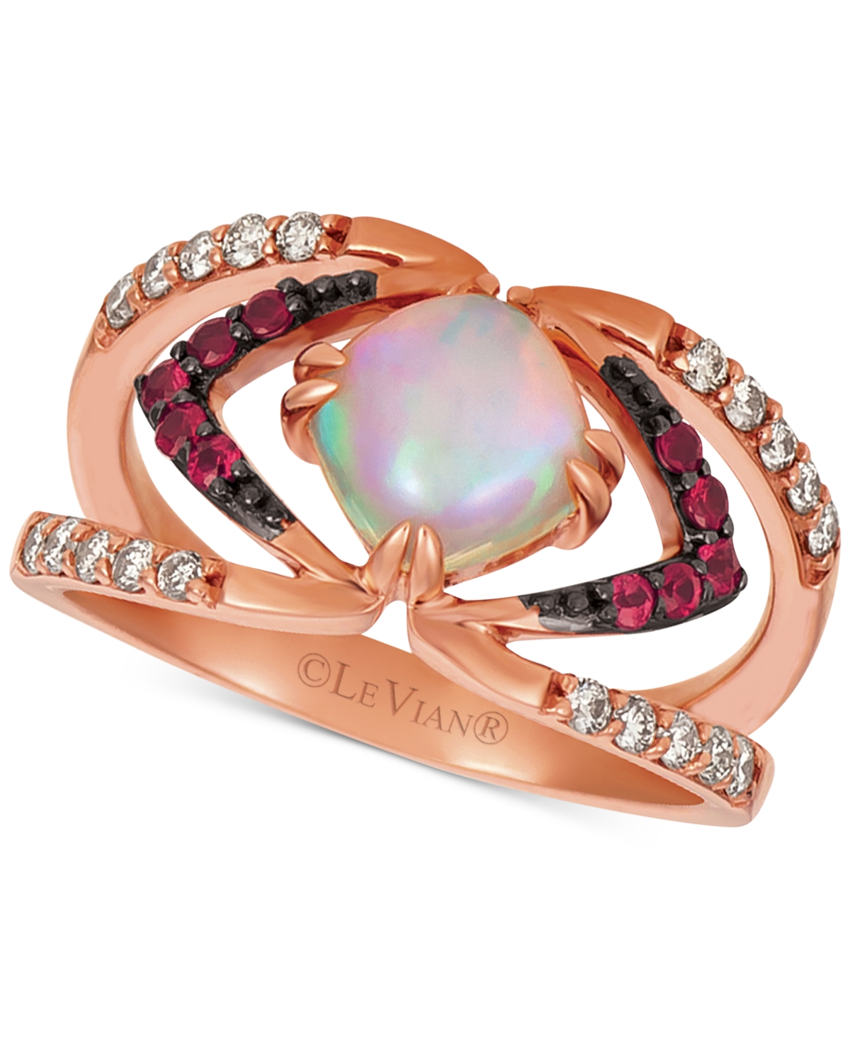 Le Vian Neopolitan Opal (3/4 Ct. T.w.), Passion Ruby (1/6 Ct. T.w.), & Nude Diamonds (1/4 Ct. T.w.) Ring Set In Opal,passion Ruby