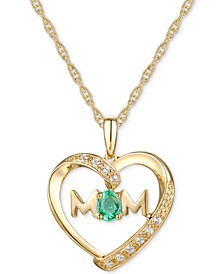 Emerald (1/6 ct. t.w.) & Diamond Accent Mom Heart 18"  Pendant Necklace in 14k Gold