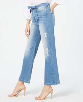 FLYING MONKEY Belted Cropped Flared Jeans
