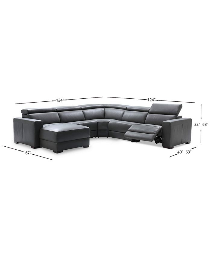 Furniture Nevio 124" 5Pc. Fabric Sectional Sofa with Chaise, 1 Power