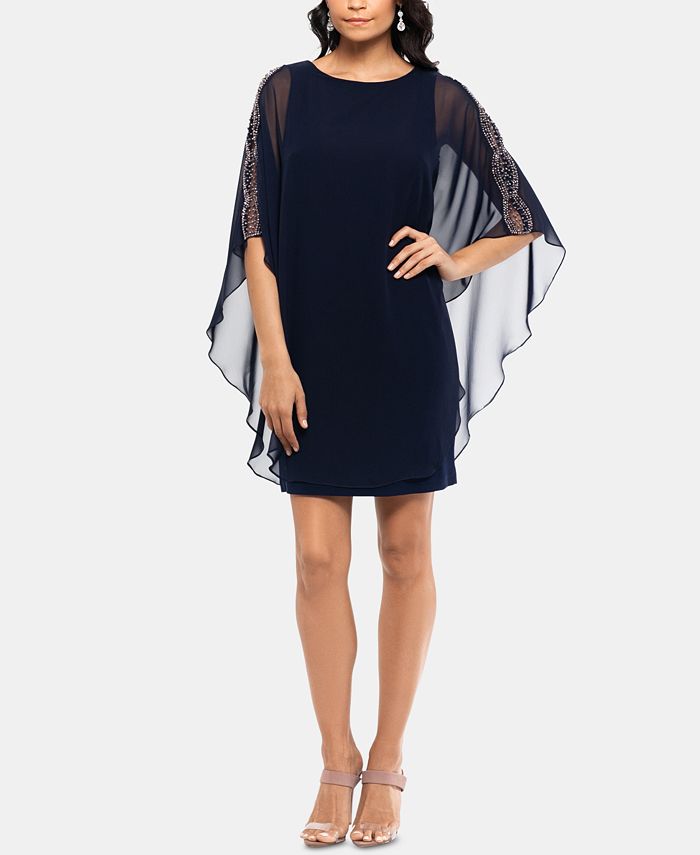 XSCAPE Petite Chiffon-Overlay Shift Dress - Macy's