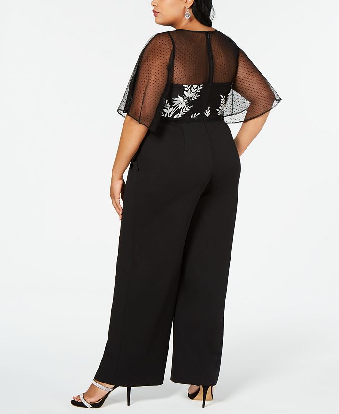 Adrianna Papell Plus Size Embroidered Illusion Jumpsuit - Macy's