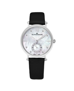 image of Alexander Watch A201-01, Ladies Quartz Small-Second Watch with Stainless Steel Case on Black Satin Strap