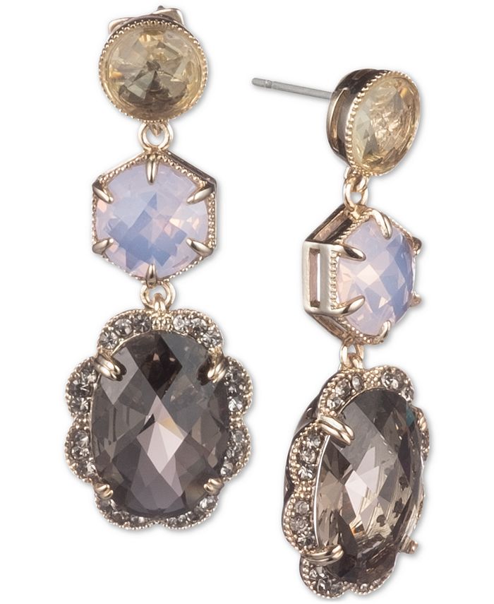 Jenny Packham Gold-Tone Multi-Stone Linear Drop Earrings - Macy's