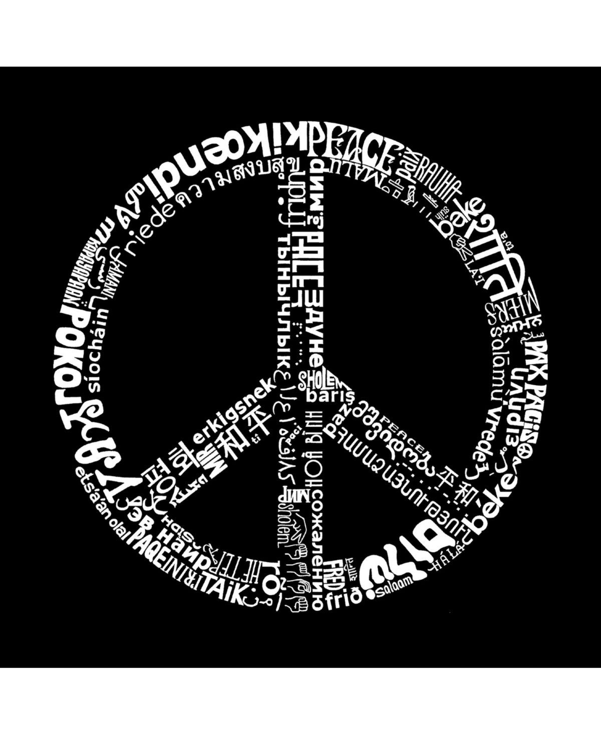 La Pop Art Mens Word Art T-Shirt - Peace Sign in 77 Languages