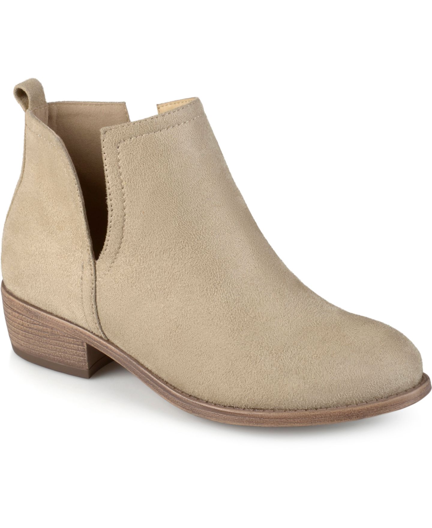 Женские ботинки Journee Collection Rimi Notched Ankle Stacked Heel Booties, цвет: Бежевый — фото 1