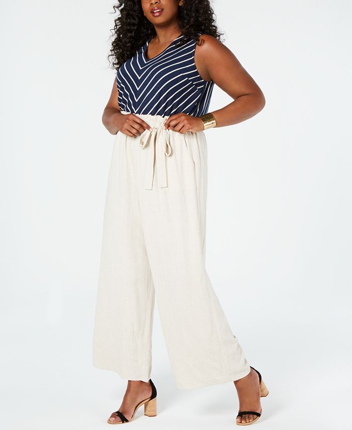 Monteau Women's Paperbag Waist Jumpsuit Blue Size Petite X-Large