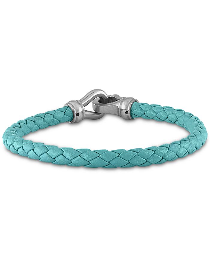 Esquire Men's Jewelry Braided Leather Bracelet in Stainless Steel - Macy's