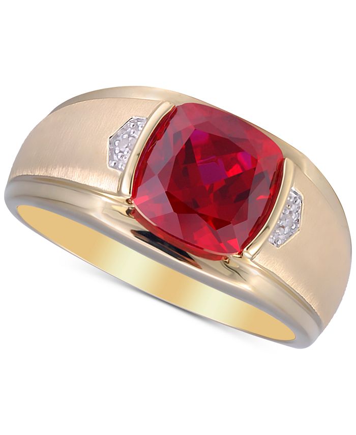 Retro-Vintage Mens Lab Created Ruby Ring Yellow Gold