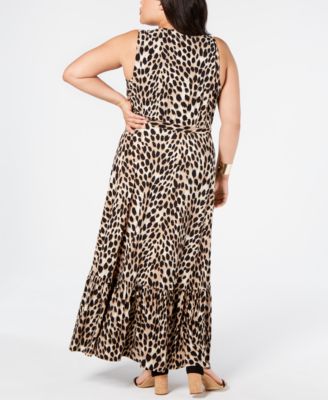 INC International Concepts INC Plus Size Leopard-Print Faux-Wrap Maxi Dress, Created for Macy's