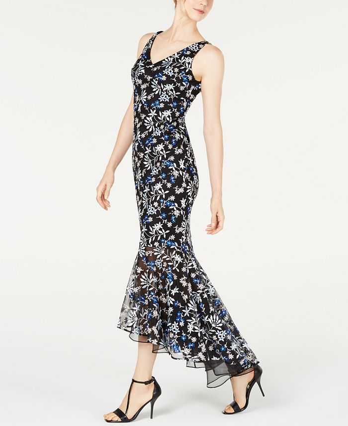 Calvin Klein Embroidered High-Low Gown - Macy's