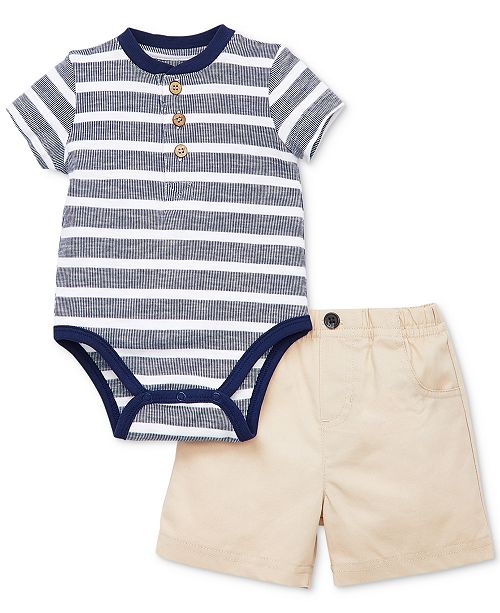 Little Me Baby Boys 2 Pc Henley Cotton Bodysuit Shorts Set