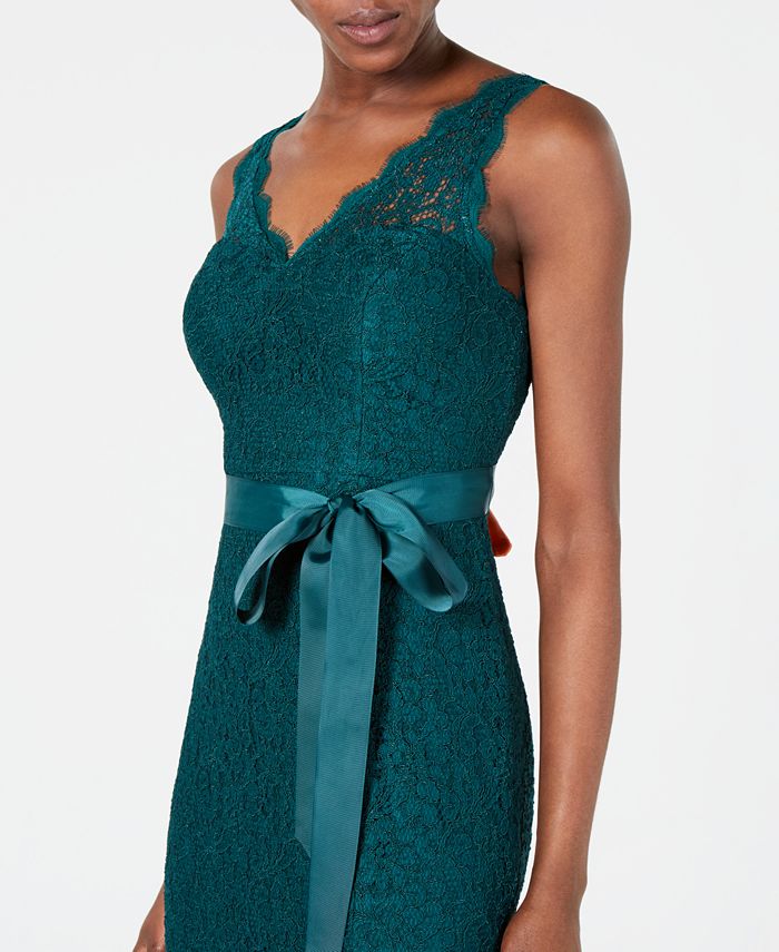 Adrianna papell belted shop lace gown