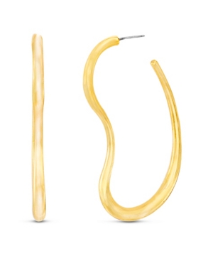 image of Steve Madden Women-s Polished Wavy Gold-Tone Hoop Post Earrings