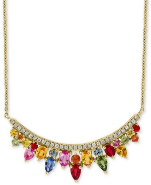 image of Effy Multi Sapphire (3-1/3 ct.t.w.) & Diamond (1/5 ct. t.w.) Statement Necklace in 14k Gold