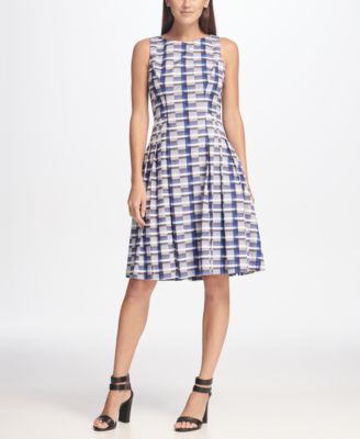 DKNY - Sleeveless Checkered Cotton Fit & Flare Dress