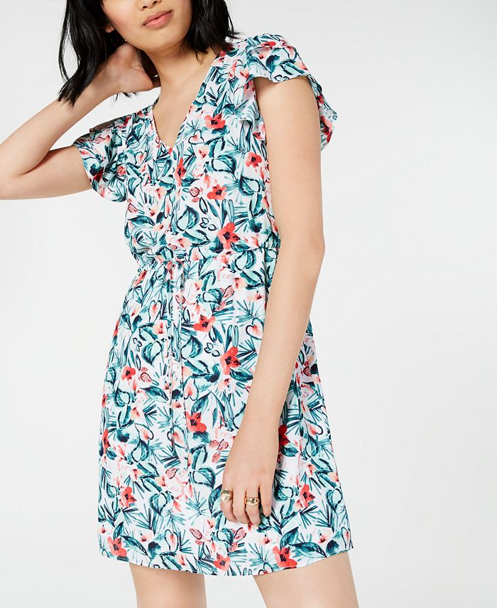 Maison Jules Printed Flutter-Sleeve Dress, Created for Macy's - Macy's
