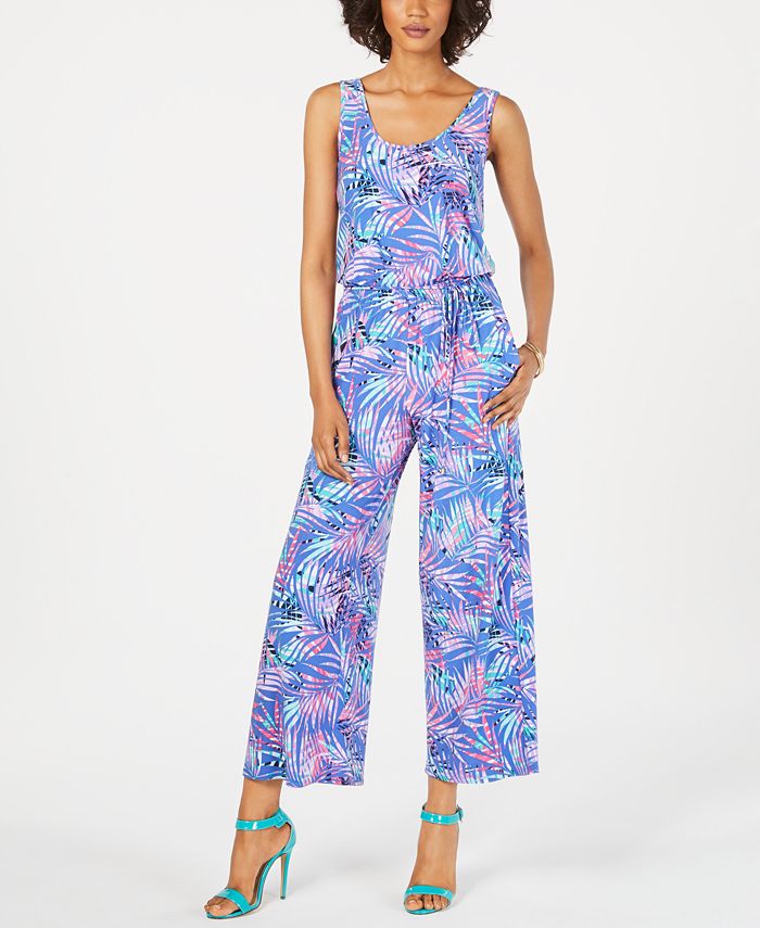 Pappagallo Palm-Print Blouson Jumpsuit & Reviews - Dresses - Women - Macy's