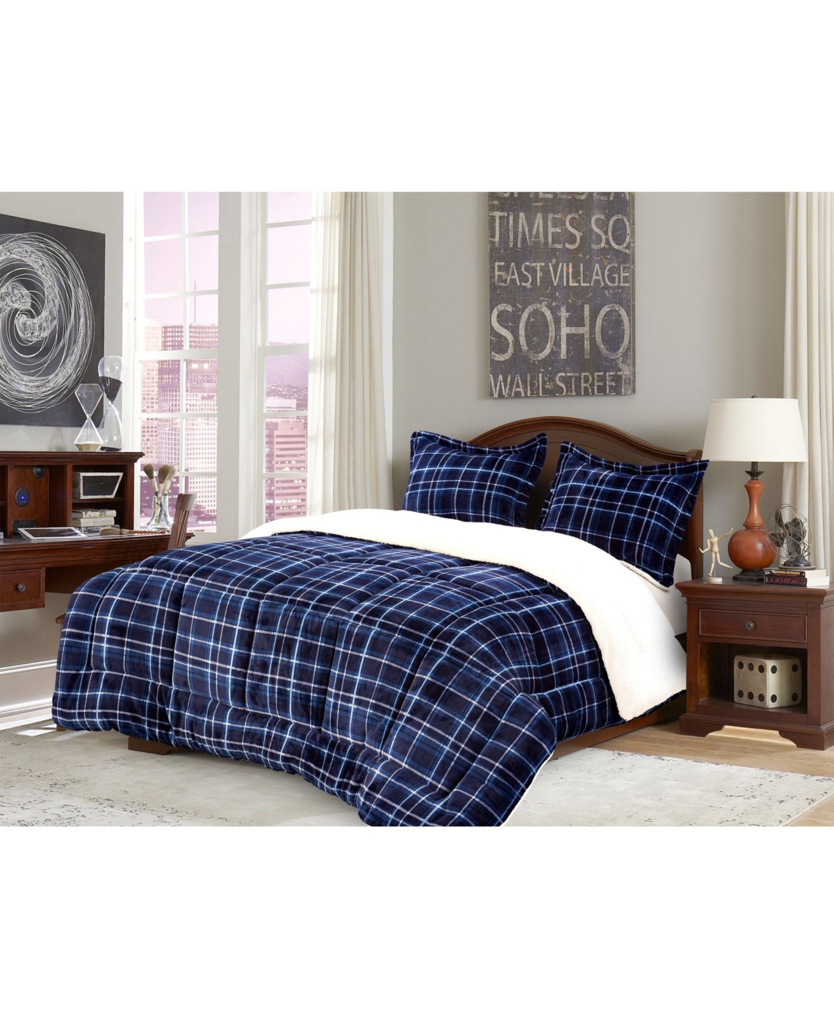 Elegant Comfort Plaid Micromink/Sherpa Reversible Down Alternative Microsuede -Pc. Comforter Sets