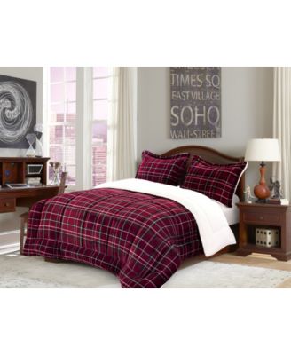 Plaid Micromink/Sherpa Reversible Down Alternative Microsuede 3-Pc. Comforter Sets, King/California King