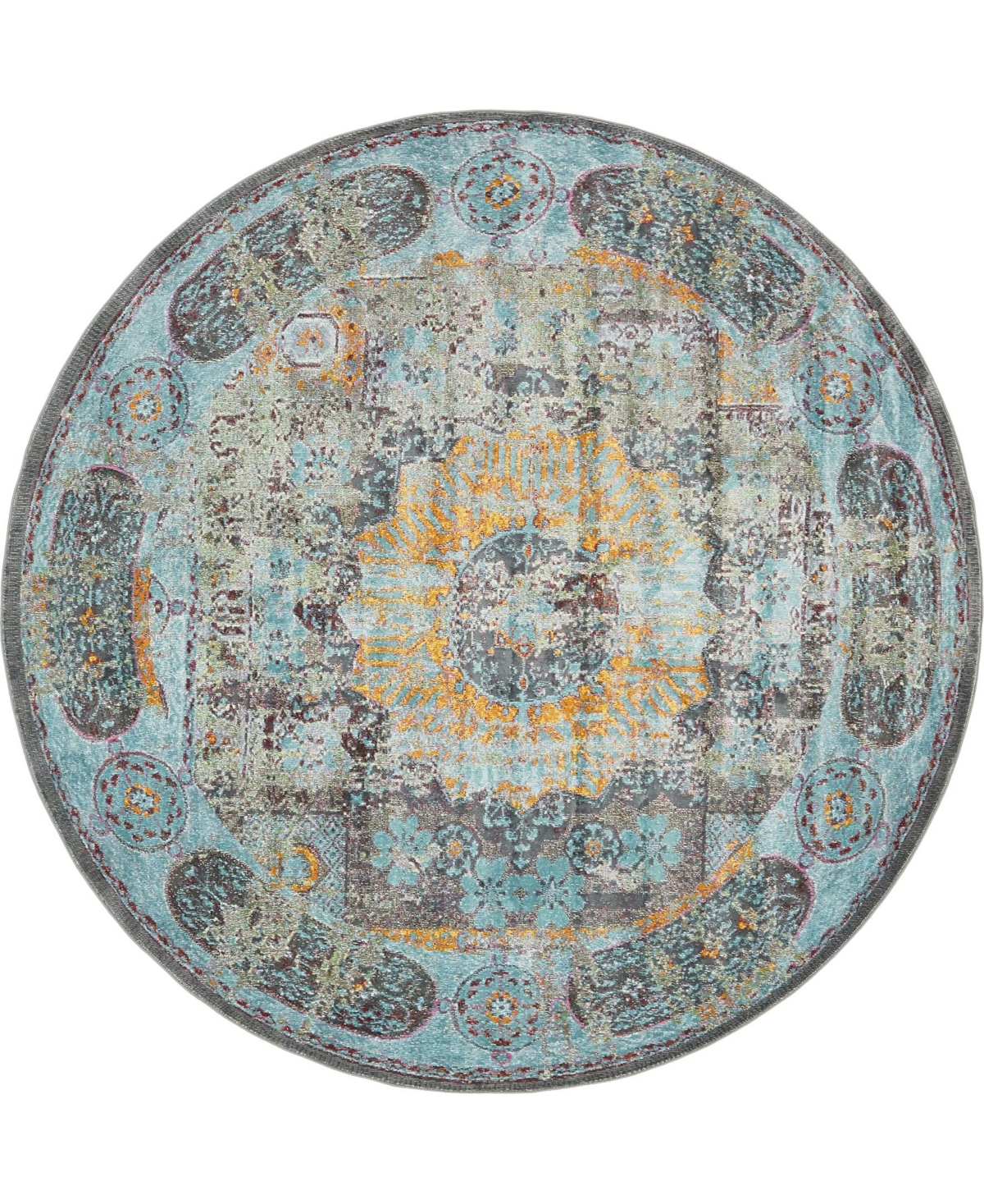 Bayshore Home Kenna Ken2 Blue 8' 2in x 8' 2in Round Area Rug - Blue