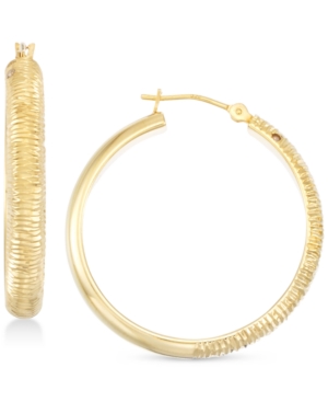 image of Signature Gold Diamond Accent Textured Hoop Earrings in 14k Gold Over Resin, Created for Macy-s