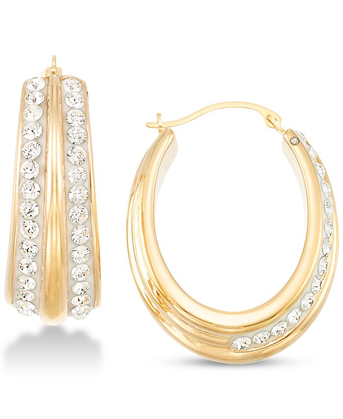 Signature Gold Swarovski Crystal & Diamond Accent Hoop Earrings in 14k ...