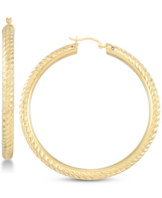 Signature Gold Diamond Accent Textured Hoop Earrings in 14k Gold Over ...