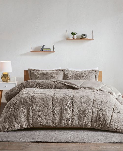 Malea King California King 3 Pc Shaggy Faux Fur Comforter Set