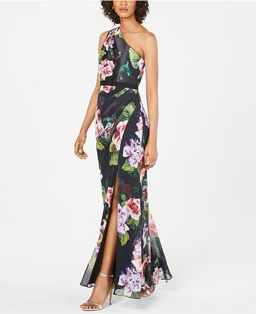 Adrianna Papell Floral Print One Shoulder Gown Reviews Dresses Women Macy S