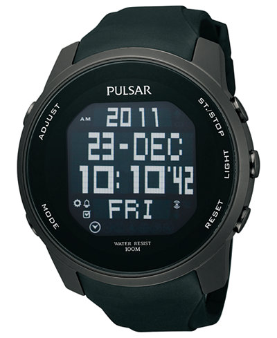 Pulsar Watch, Men's Digital Black Polyurethane Strap 47mm PQ2011