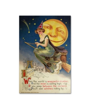 Trademark Global Vintage Apple Collection 'halloween Witch Green Dress Moon' Canvas Art In Multi